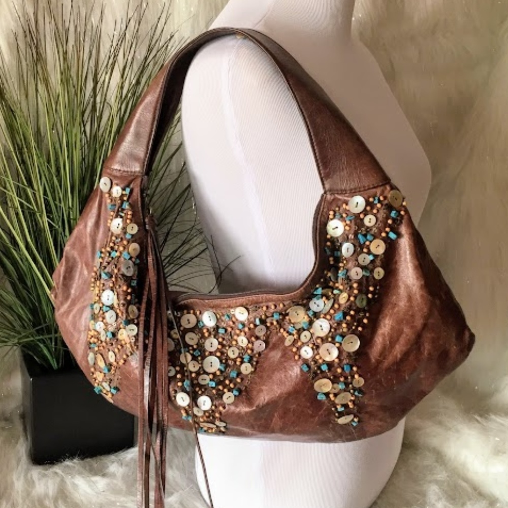Elisa Atheniense leather beaded tassel bag